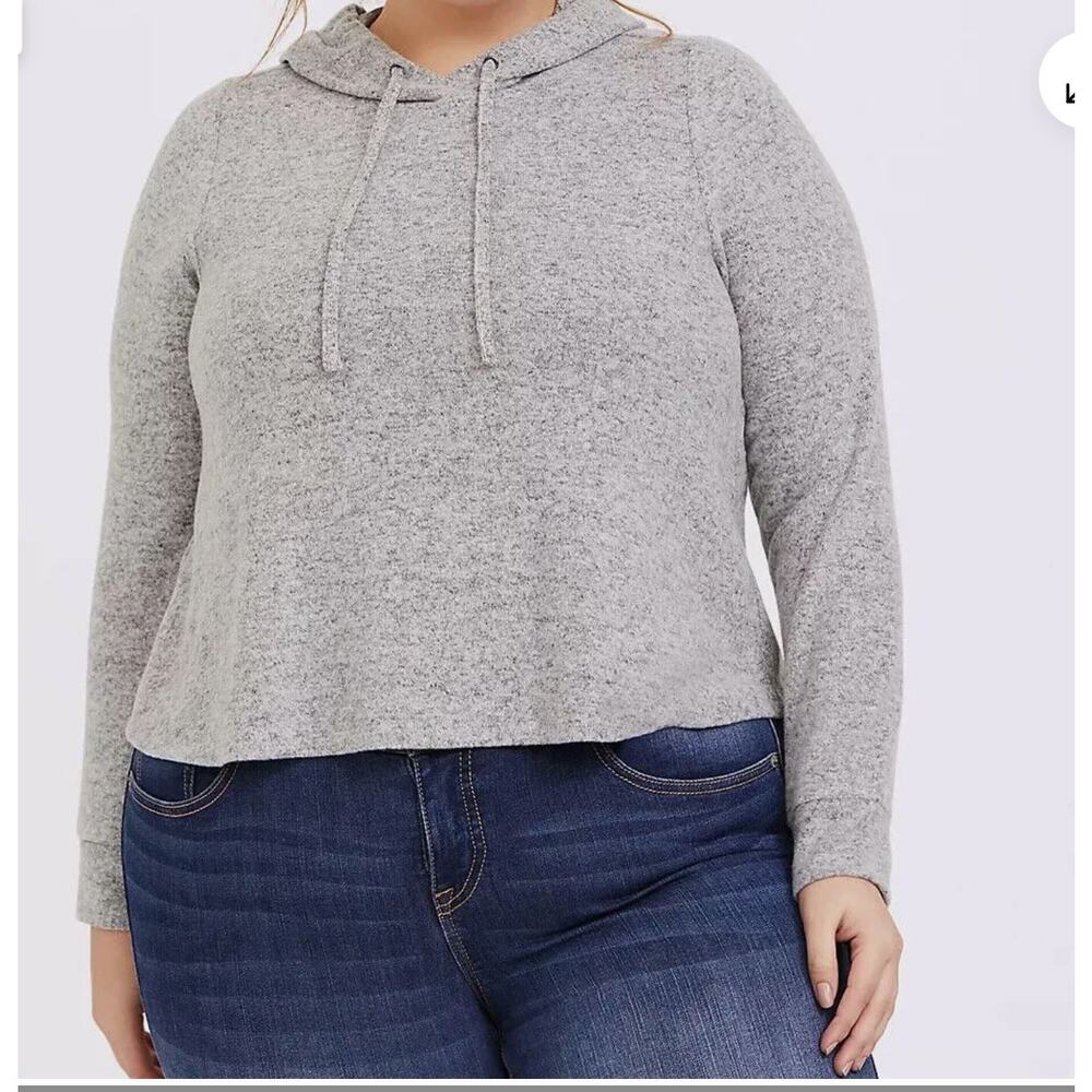 Torrid Super Soft Plush Midi Cropped Cozy Grey Hoodie Hooded Top Size: 00X (10)